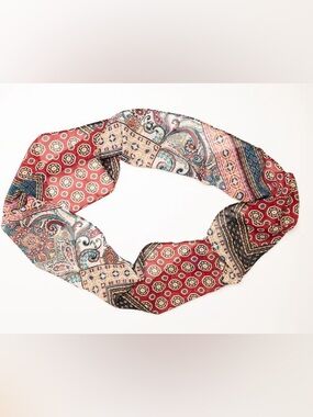 Boho Patchwork Red Multicolor Silk Scarf